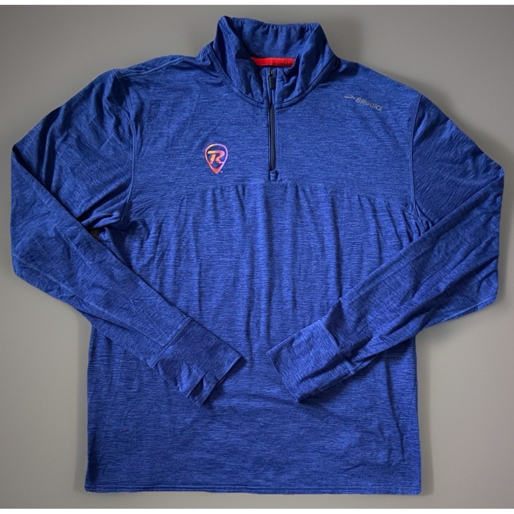Brooks Running Road Runner Sports Long Sleeve 1/4 Zip Shirt Logo Blue Large JBHS